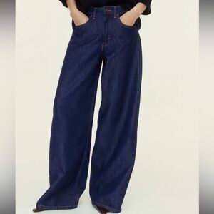 HM Womens High Waist Wide Leg Jeans Dark Blue Denim